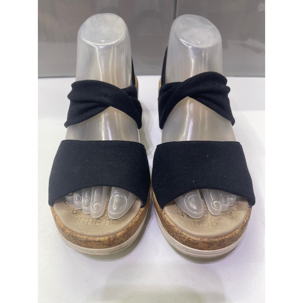 Bzees Remix Black Stretch Fabric Cork Wedge Sandals Womens 8.5M